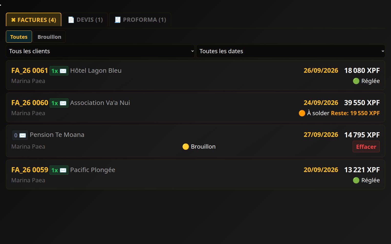 Liste des factures