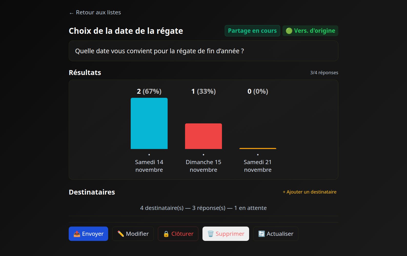 Écran Listes et sondages