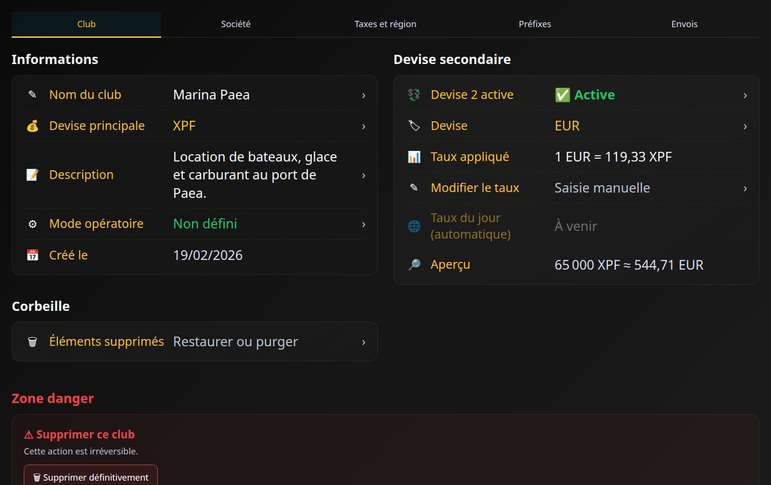 Gestion du club › Club