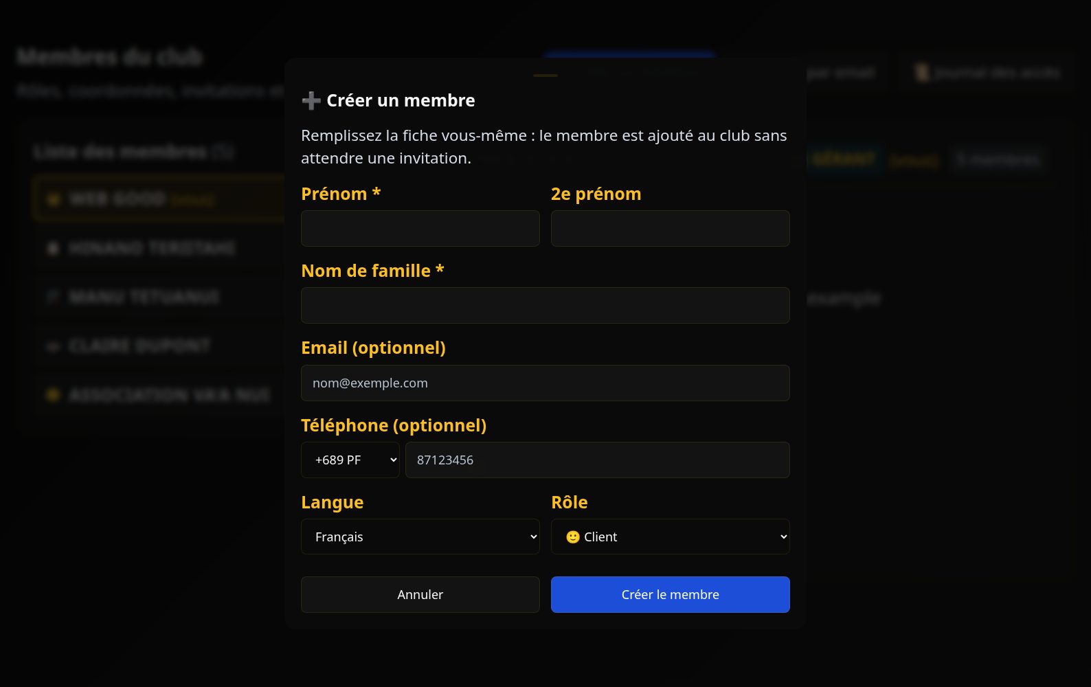 Créer un membre
