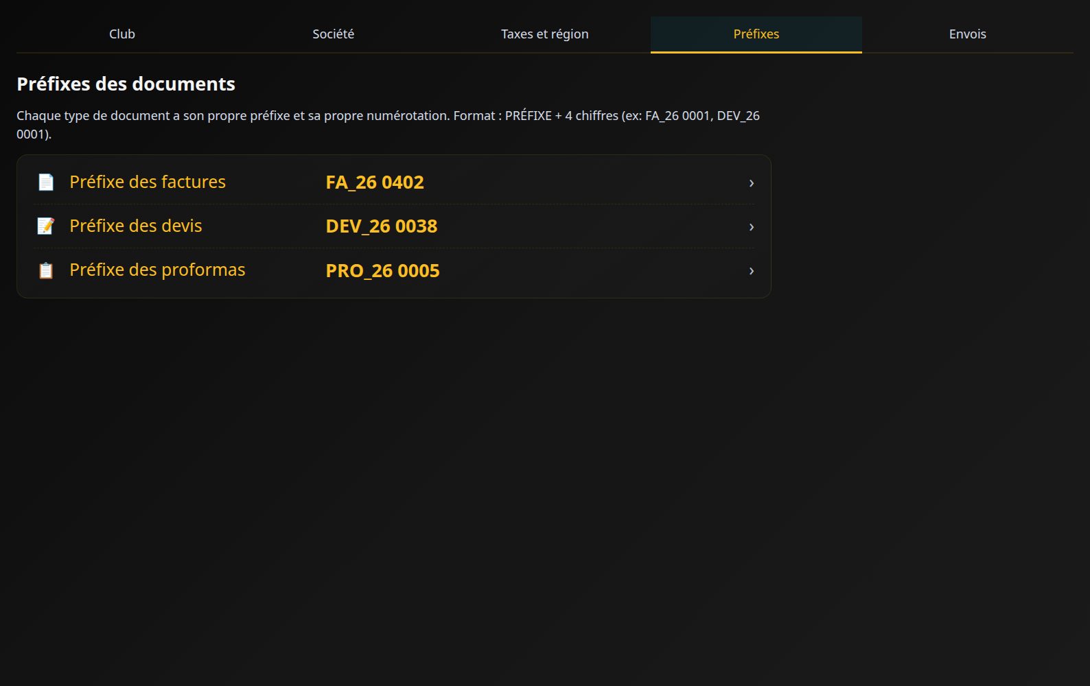 Gestion du club › Préfixes